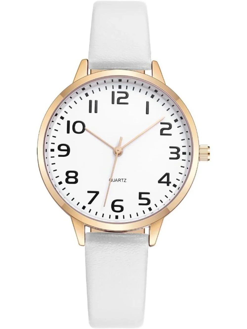Women's White Analog Case Quartz Fashion Leather Mesh Strap Round Wrist Watch